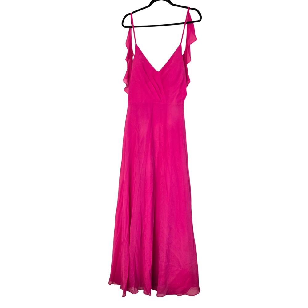 Unaltered Bridesmaid Elegant Romantic JJ's House Fuchsia V-Neck Flowy Dress 12